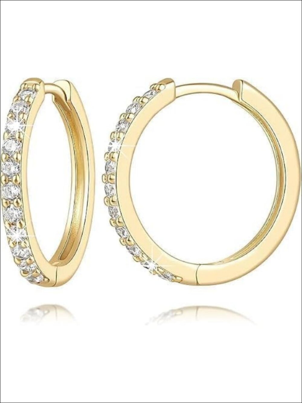 14K Gold Hoop Earrings Inside-Out Cubic Zirconia Huggie Hoops